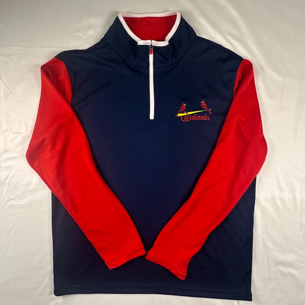 St Louis Cardinals Mens L Quarter Zip Pullover MLB Navy Red